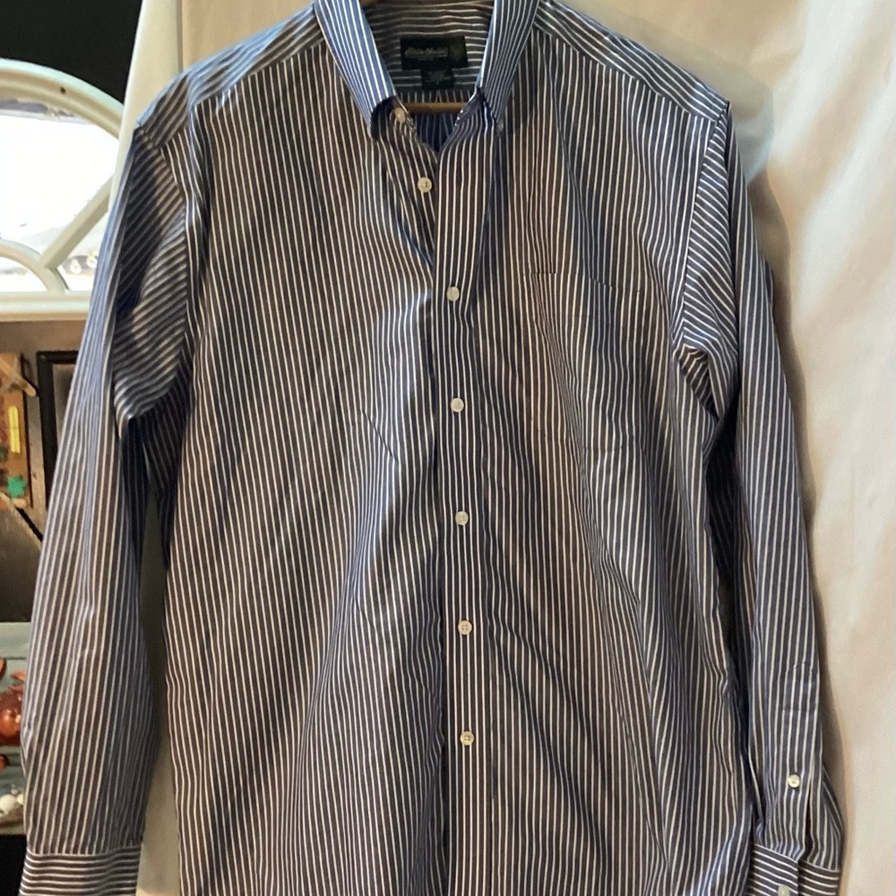 Men’s Eddie Bauer Blue,White button down dress shirt size Large